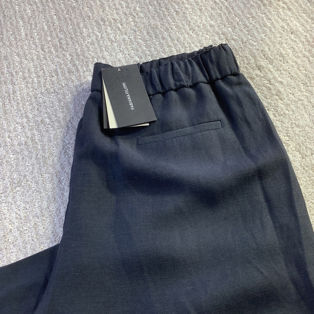 Fabiana Filippi Navy Blue Viscose Linen Wide Leg Pants Made in Italy Size 46 NWT